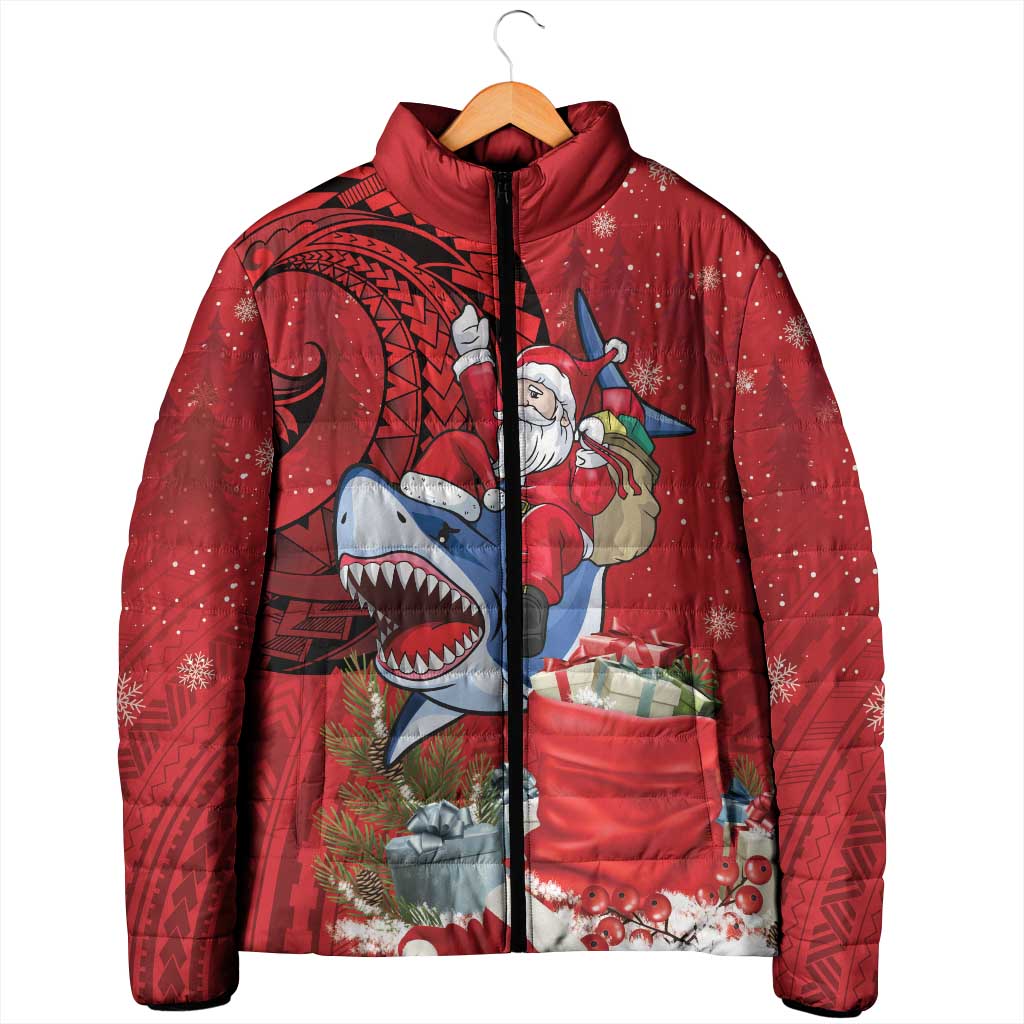 Funny Santa Riding Shark Padded Jacket Polynesian Tribal Christmas Spirit LT9 - Polynesian Pride