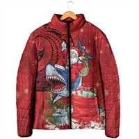 Funny Santa Riding Shark Padded Jacket Polynesian Tribal Christmas Spirit LT9 - Polynesian Pride
