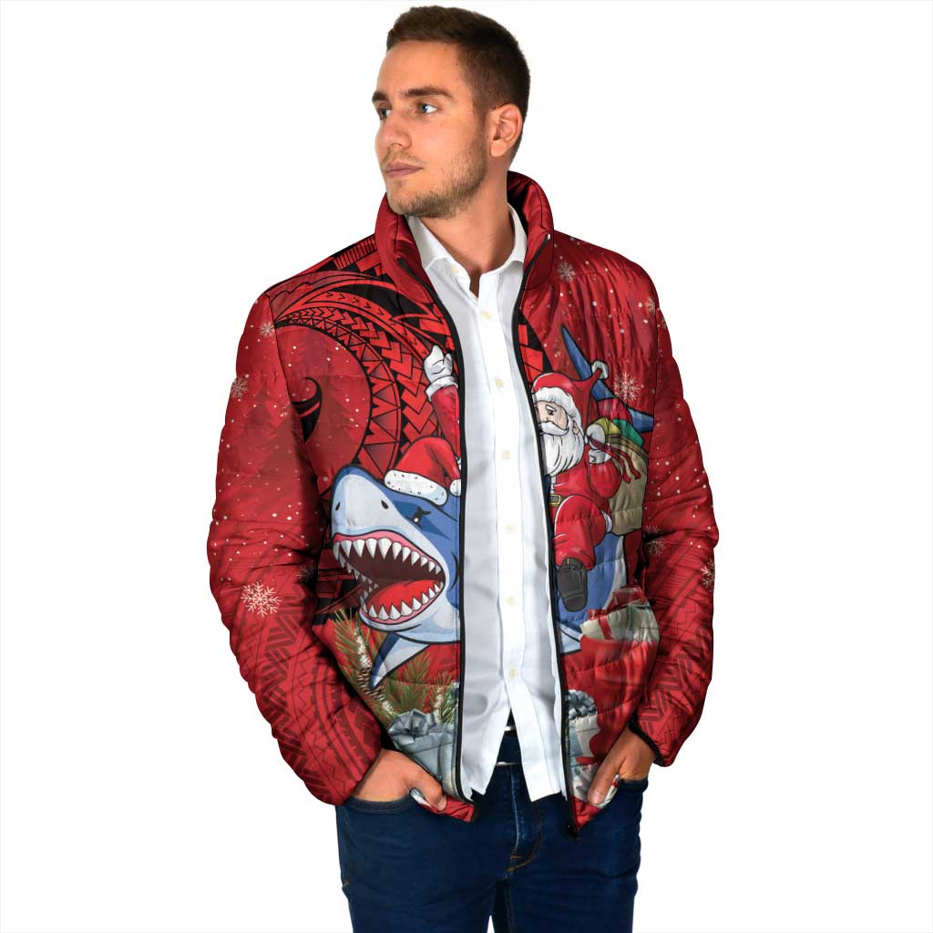 Funny Santa Riding Shark Padded Jacket Polynesian Tribal Christmas Spirit LT9 - Polynesian Pride