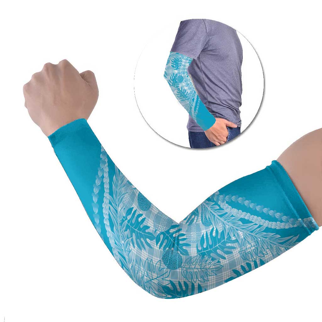 Hawaii Breadfruit Palaka Arm Sleeves Polu Maile Lei LT9 Set of 2 Blue - Polynesian Pride