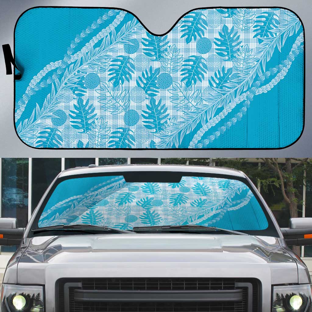 Hawaii Breadfruit Palaka Auto Sun Shade Polu Maile Lei LT9 Blue - Polynesian Pride
