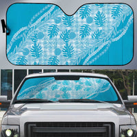 Hawaii Breadfruit Palaka Auto Sun Shade Polu Maile Lei LT9 Blue - Polynesian Pride