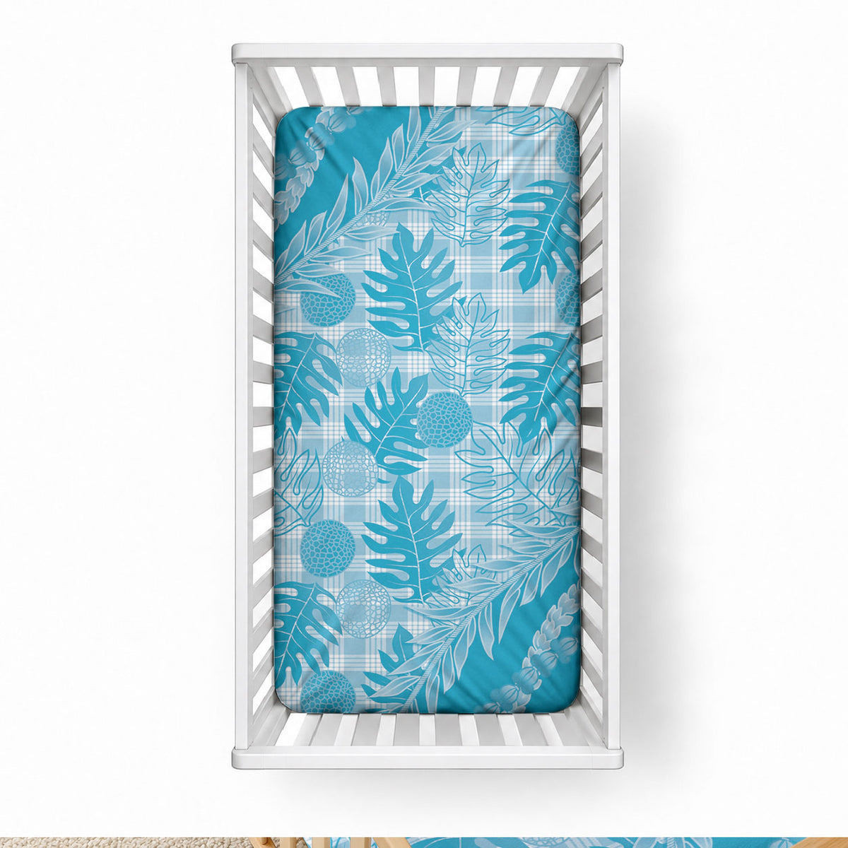 Hawaii Breadfruit Palaka Baby Bed Cover Polu Maile Lei LT9 28 × 52 in Blue - Polynesian Pride