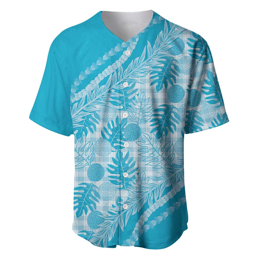 Hawaii Breadfruit Palaka Baseball Jersey Polu Maile Lei LT9 Blue - Polynesian Pride