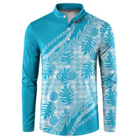 Hawaii Breadfruit Palaka Button Sweatshirt Polu Maile Lei LT9 Blue - Polynesian Pride