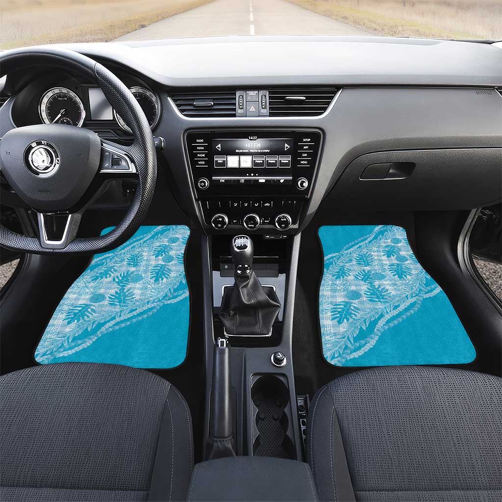 Hawaii Breadfruit Palaka Car Mats Polu Maile Lei LT9 Set 2pcs - Front Blue - Polynesian Pride