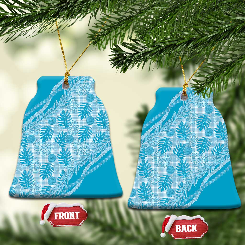 Hawaii Breadfruit Palaka Ceramic Ornament Polu Maile Lei LT9 Bell Flake Blue - Polynesian Pride