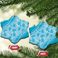 Hawaii Breadfruit Palaka Ceramic Ornament Polu Maile Lei LT9 Snow Flake Blue - Polynesian Pride
