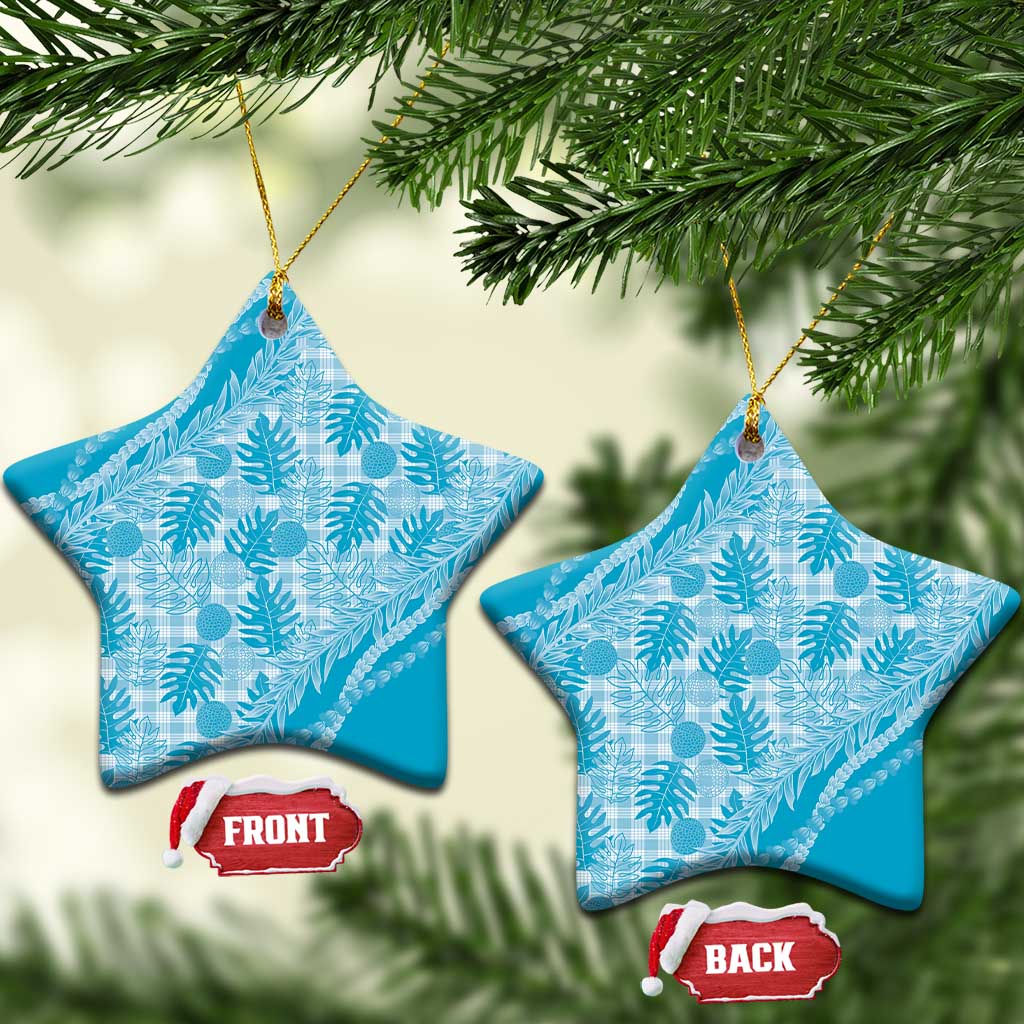 Hawaii Breadfruit Palaka Ceramic Ornament Polu Maile Lei LT9 Star Blue - Polynesian Pride