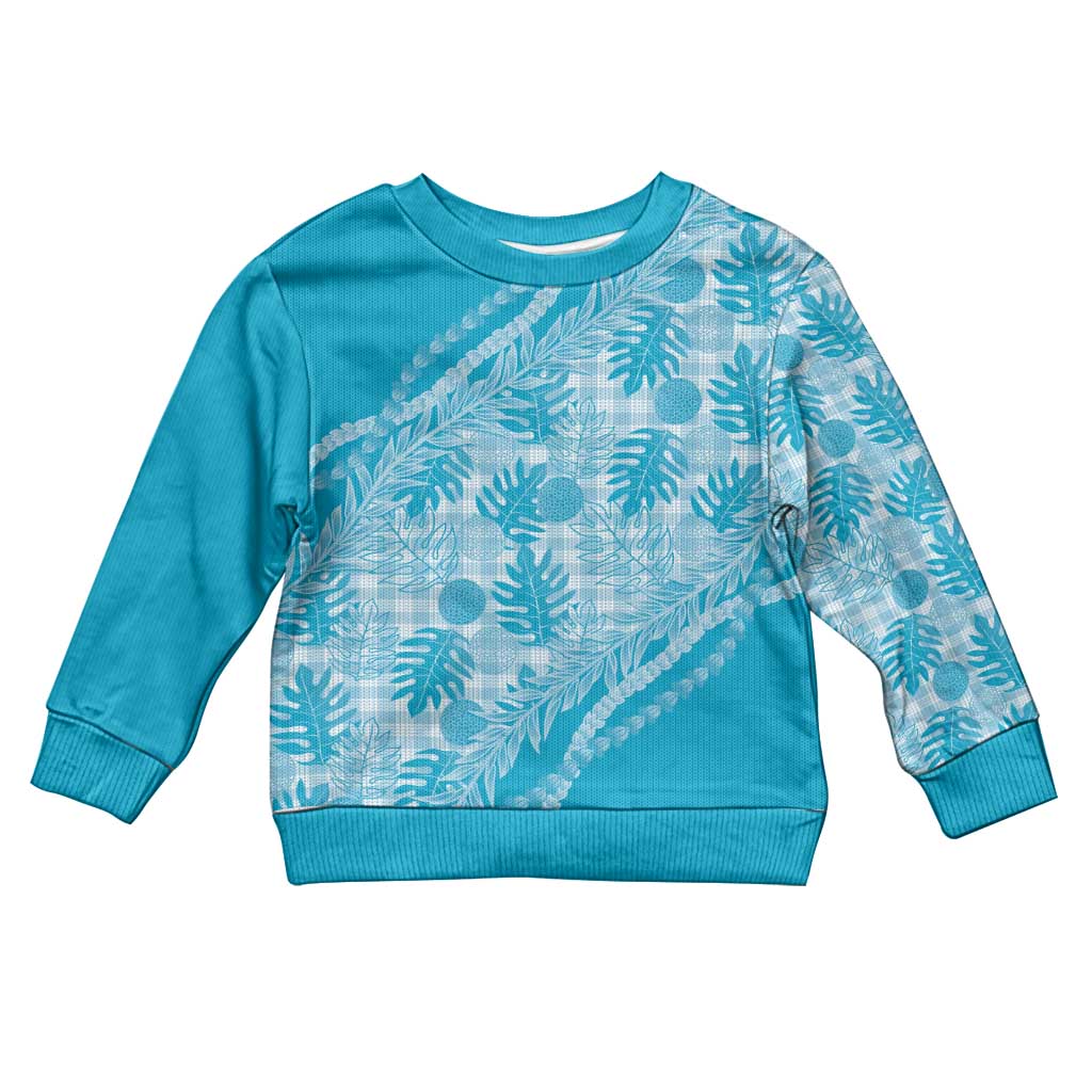 Hawaii Breadfruit Palaka Kid Ugly Christmas Sweater Polu Maile Lei LT9 Kid Blue - Polynesian Pride