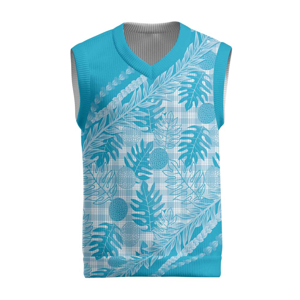 Hawaii Breadfruit Palaka Christmas Knitted V-Neck Vest Polu Maile Lei LT9 Blue - Polynesian Pride