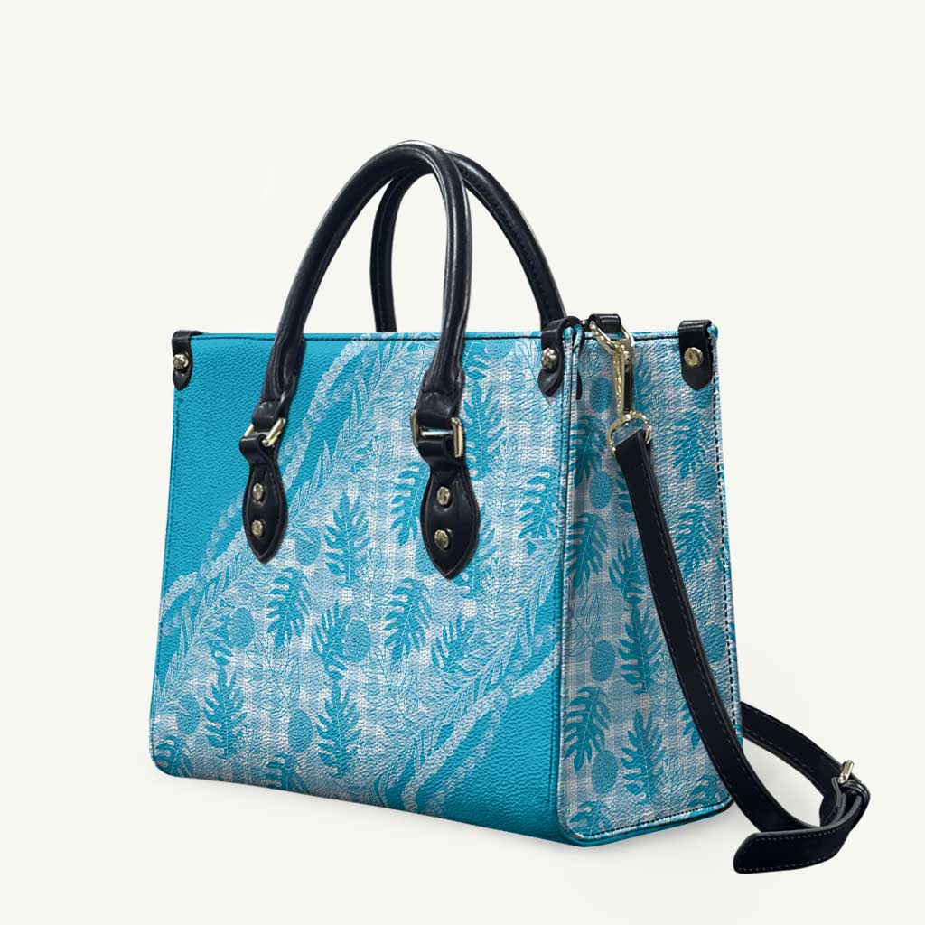 Hawaii Breadfruit Palaka Leather Bag Polu Maile Lei LT9 Blue - Polynesian Pride