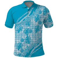 Hawaii Breadfruit Palaka Polo Shirt Polu Maile Lei LT9 Blue - Polynesian Pride