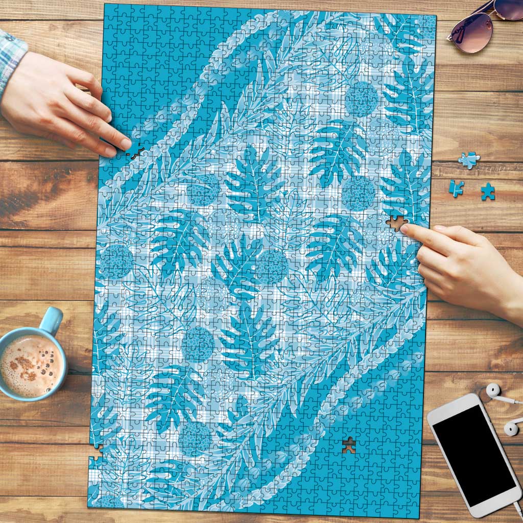 Hawaii Breadfruit Palaka Puzzle Polu Maile Lei LT9 Blue - Polynesian Pride