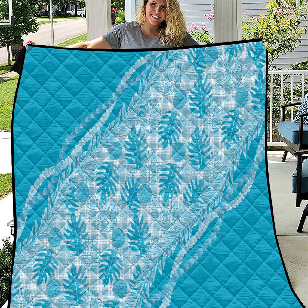 Hawaii Breadfruit Palaka Quilt Polu Maile Lei LT9 Blue - Polynesian Pride