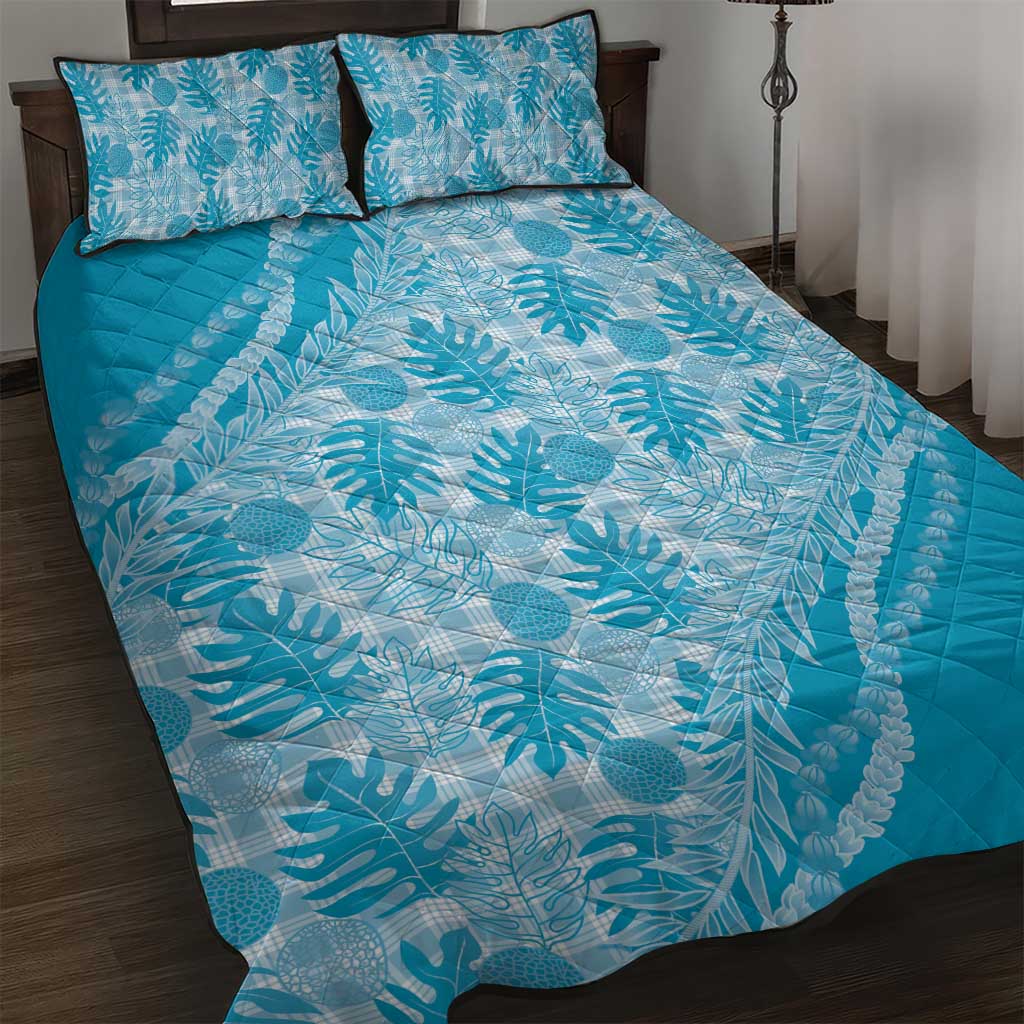Hawaii Breadfruit Palaka Quilt Bed Set Polu Maile Lei LT9 Blue - Polynesian Pride