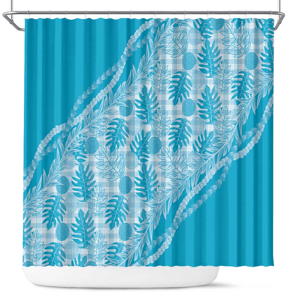 Hawaii Breadfruit Palaka Shower Curtain Polu Maile Lei LT9 Blue - Polynesian Pride