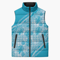 Hawaii Breadfruit Palaka Sleeveless Puffer Jacket Polu Maile Lei LT9 Unisex Blue - Polynesian Pride