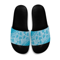Hawaii Breadfruit Palaka Slide Sandals Polu Maile Lei LT9 Blue - Polynesian Pride