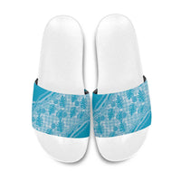 Hawaii Breadfruit Palaka Slide Sandals Polu Maile Lei LT9 Blue - Polynesian Pride