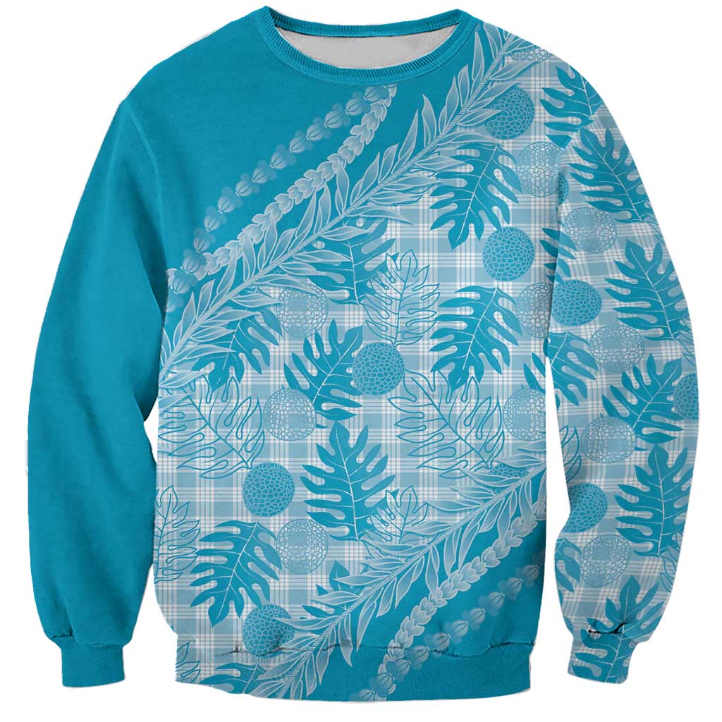 Hawaii Breadfruit Palaka Sweatshirt Polu Maile Lei LT9 Unisex Blue - Polynesian Pride