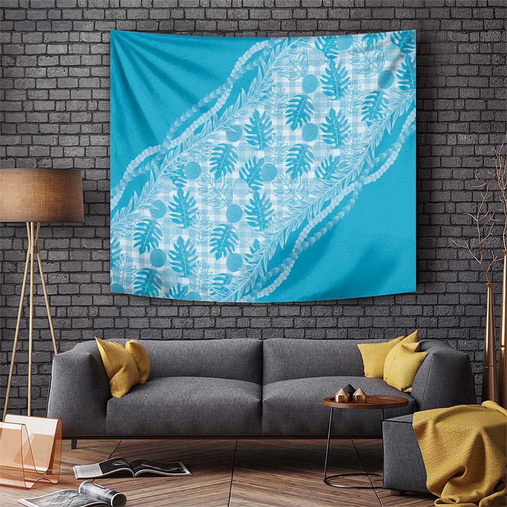 Hawaii Breadfruit Palaka Tapestry Polu Maile Lei LT9 Blue - Polynesian Pride