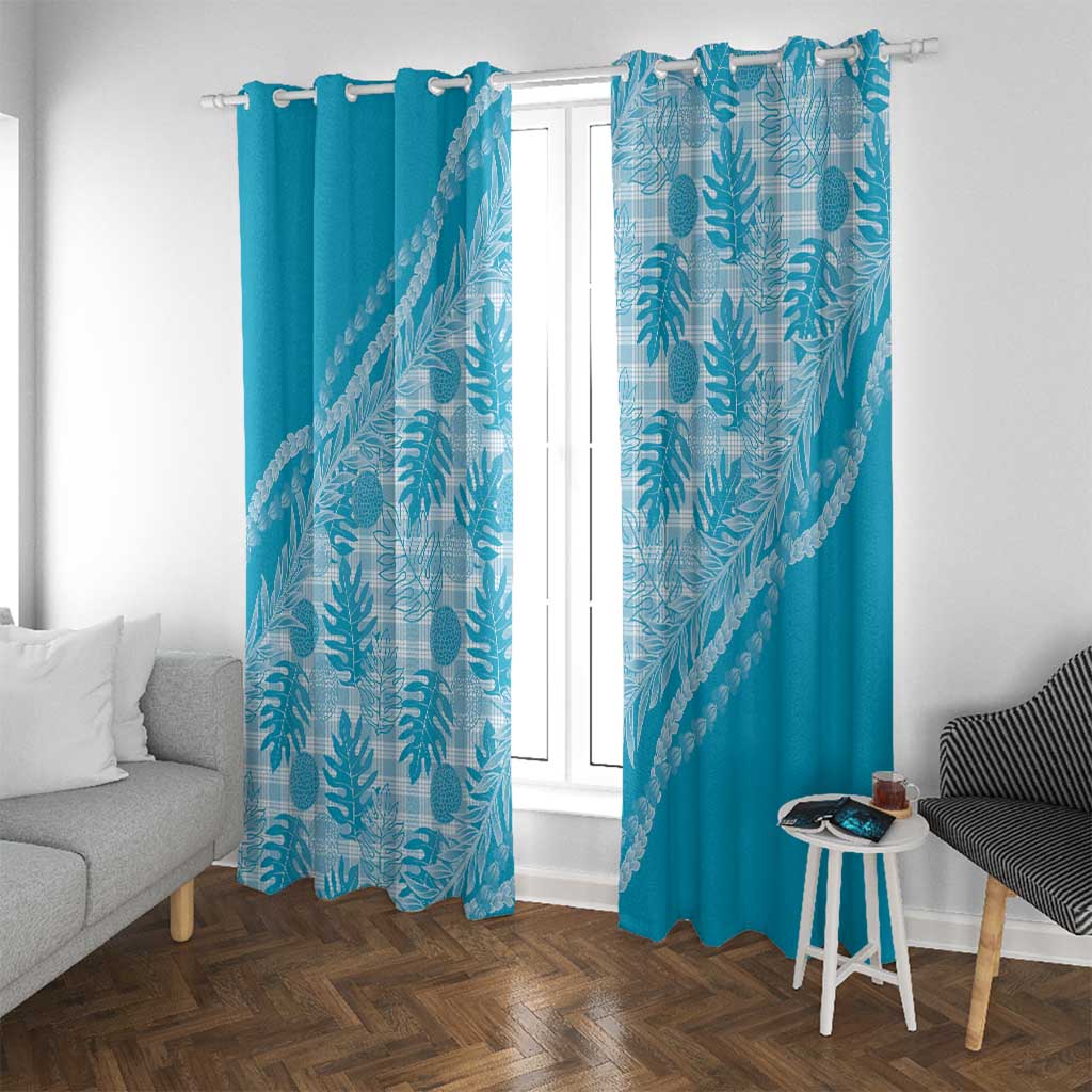 Hawaii Breadfruit Palaka Window Curtain Polu Maile Lei LT9 With Grommets Blue - Polynesian Pride