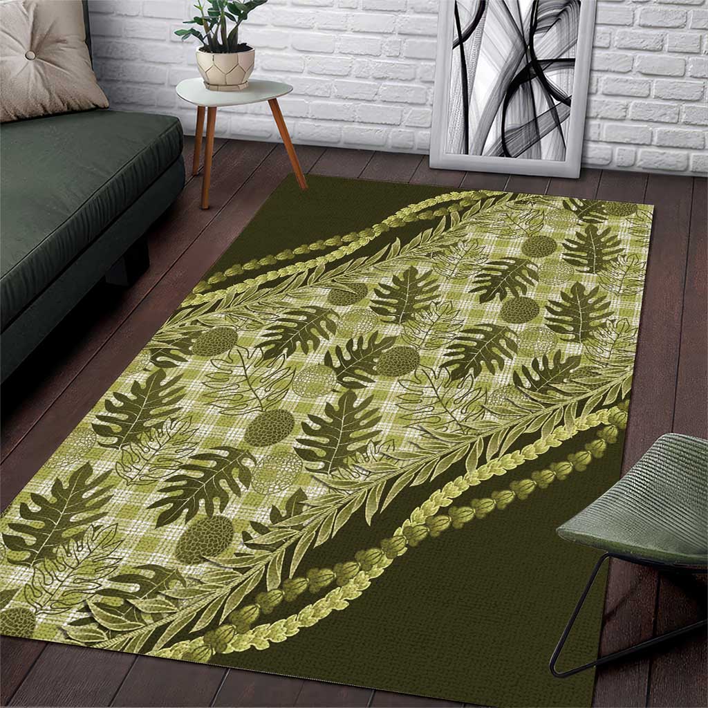 Hawaii Breadfruit Palaka Area Rug Omaomao Maile Lei LT9 Green - Polynesian Pride