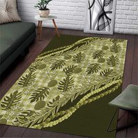 Hawaii Breadfruit Palaka Area Rug Omaomao Maile Lei LT9 Green - Polynesian Pride