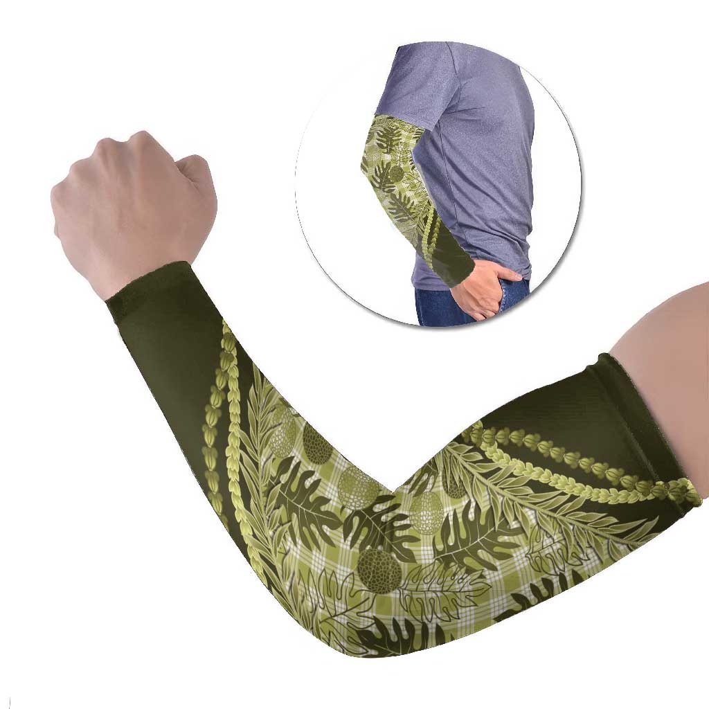 Hawaii Breadfruit Palaka Arm Sleeves Omaomao Maile Lei LT9 Set of 2 Green - Polynesian Pride