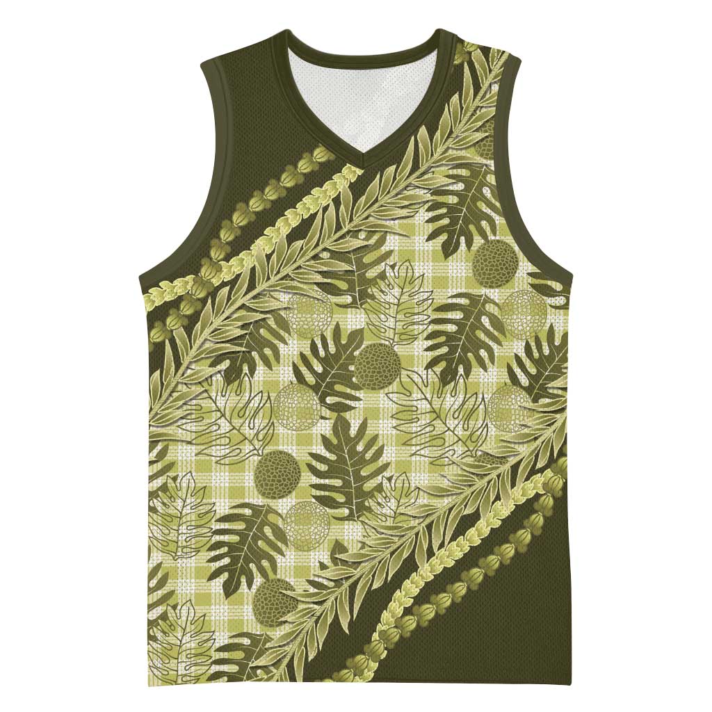 Hawaii Breadfruit Palaka Basketball Jersey Omaomao Maile Lei LT9 Unisex Green - Polynesian Pride