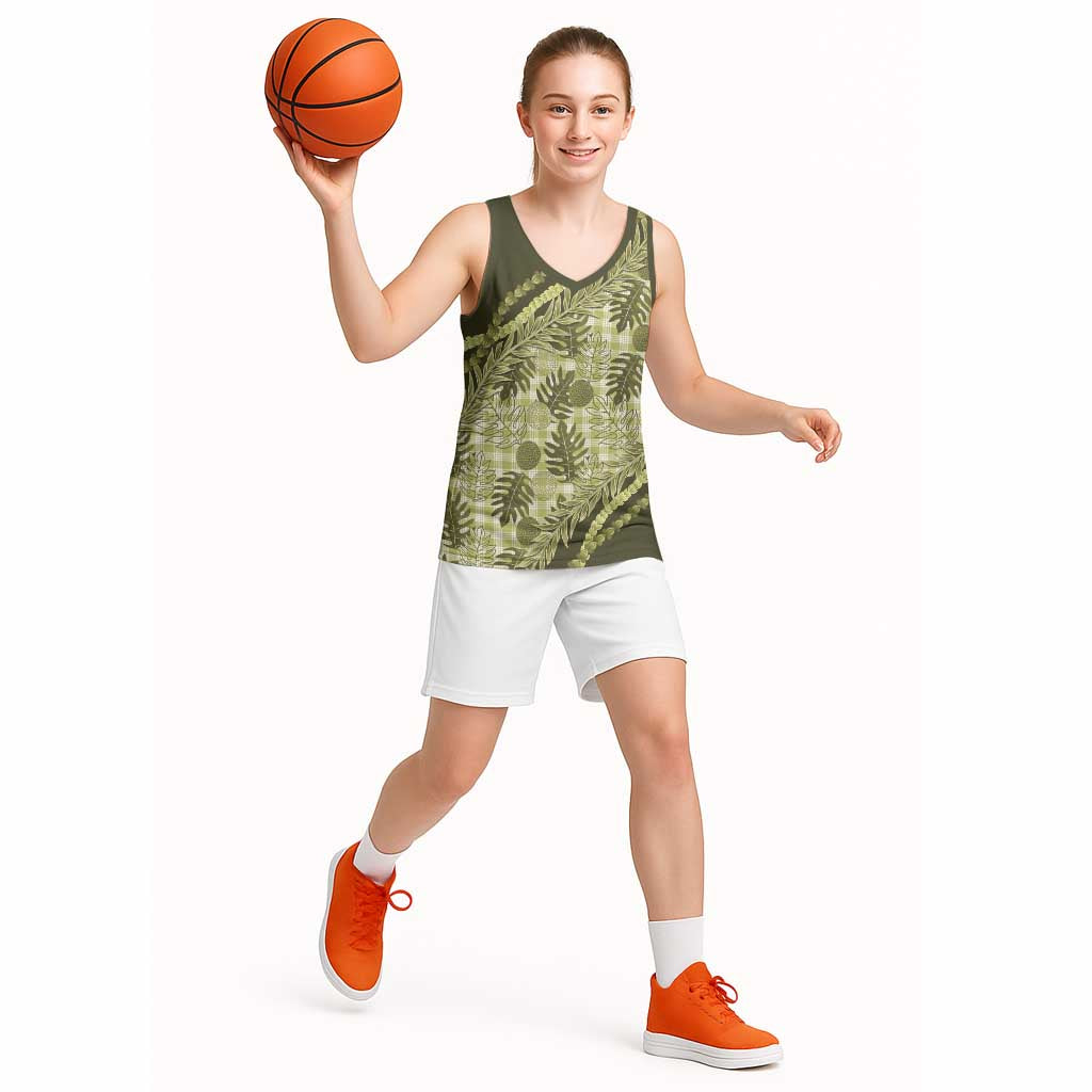 Hawaii Breadfruit Palaka Basketball Jersey Omaomao Maile Lei LT9 - Polynesian Pride