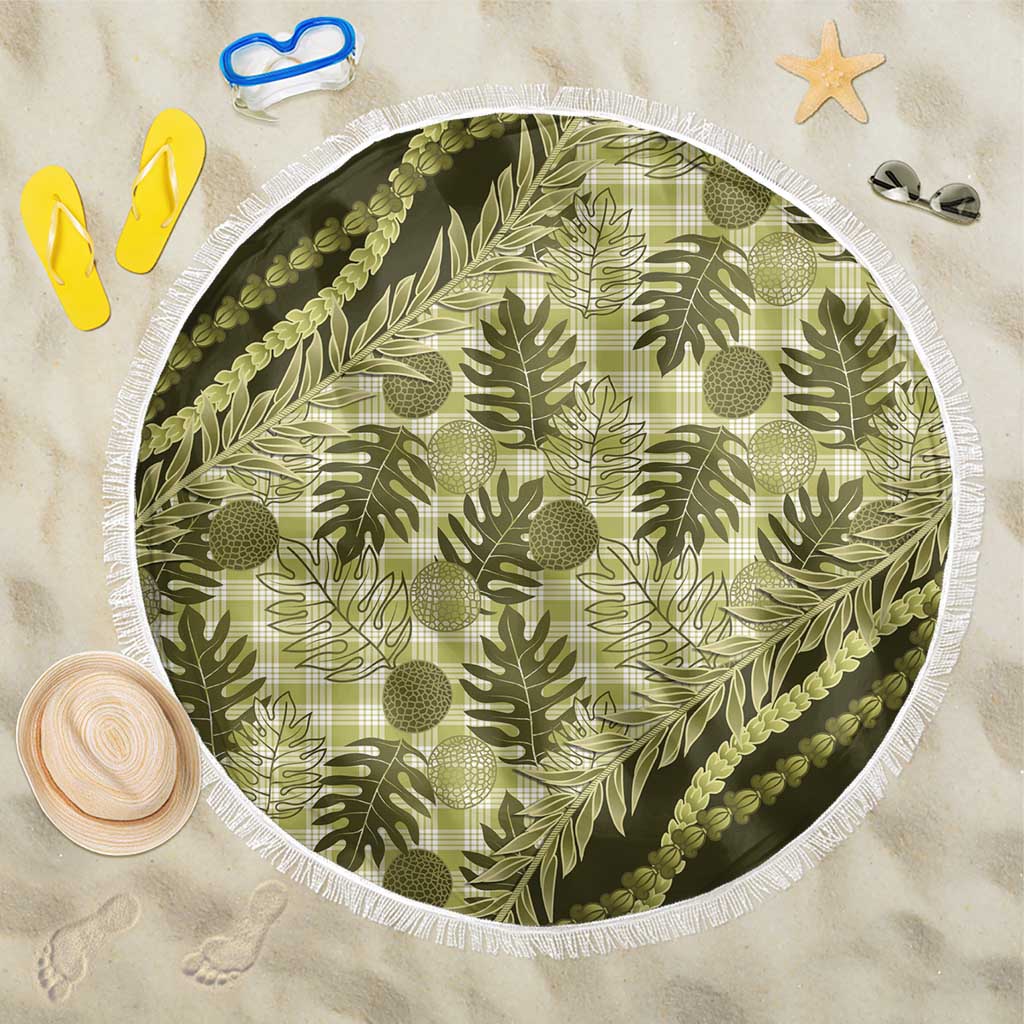 Hawaii Breadfruit Palaka Beach Blanket Omaomao Maile Lei LT9 One Size 150cm Green - Polynesian Pride