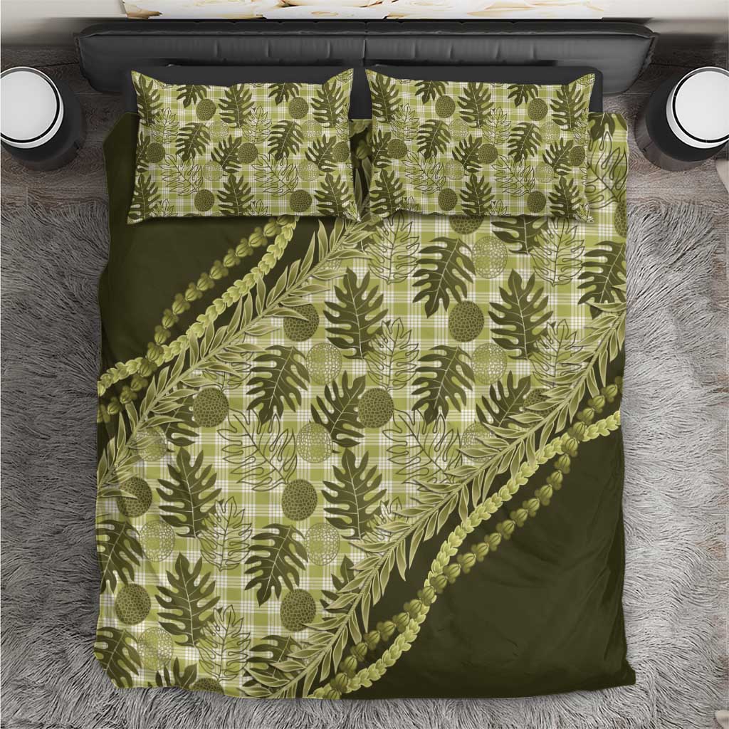 Hawaii Breadfruit Palaka Bedding Set Omaomao Maile Lei LT9 Green - Polynesian Pride
