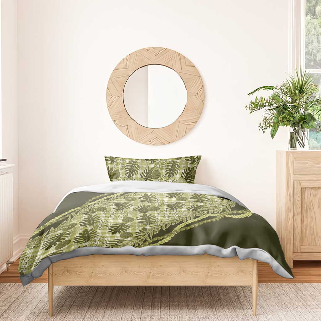Hawaii Breadfruit Palaka Bedding Set Omaomao Maile Lei LT9 - Polynesian Pride