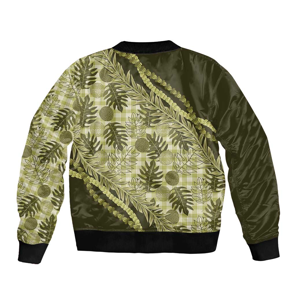 Hawaii Breadfruit Palaka Bomber Jacket Omaomao Maile Lei LT9 - Polynesian Pride