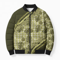 Hawaii Breadfruit Palaka Bomber Puffer Jacket Omaomao Maile Lei LT9 Unisex Green - Polynesian Pride