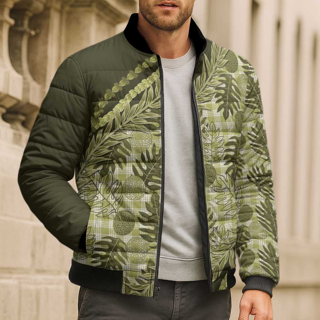 Hawaii Breadfruit Palaka Bomber Puffer Jacket Omaomao Maile Lei LT9 - Polynesian Pride