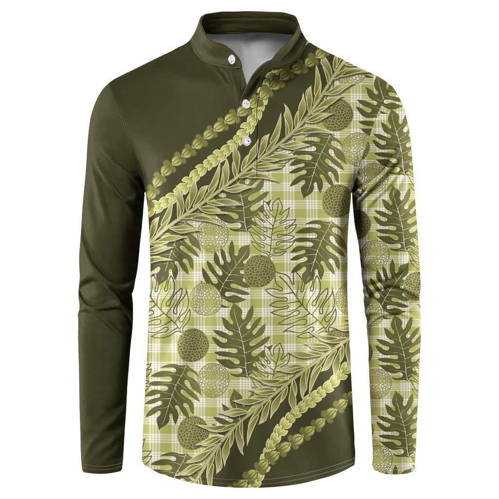 Hawaii Breadfruit Palaka Button Sweatshirt Omaomao Maile Lei LT9 Green - Polynesian Pride