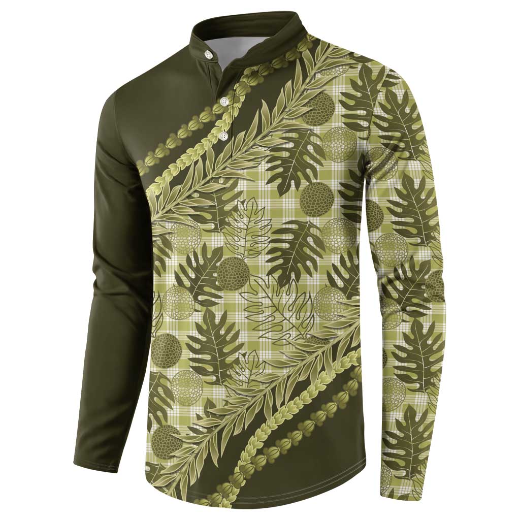 Hawaii Breadfruit Palaka Button Sweatshirt Omaomao Maile Lei LT9 - Polynesian Pride
