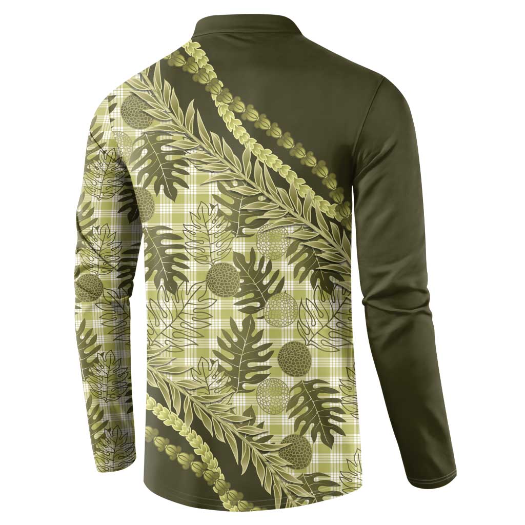 Hawaii Breadfruit Palaka Button Sweatshirt Omaomao Maile Lei LT9 - Polynesian Pride