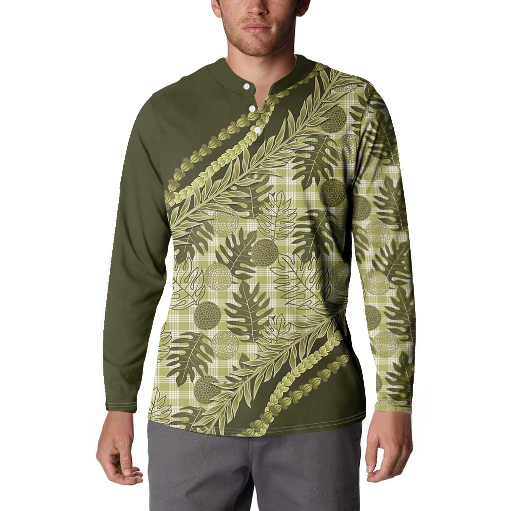 Hawaii Breadfruit Palaka Button Sweatshirt Omaomao Maile Lei LT9 - Polynesian Pride