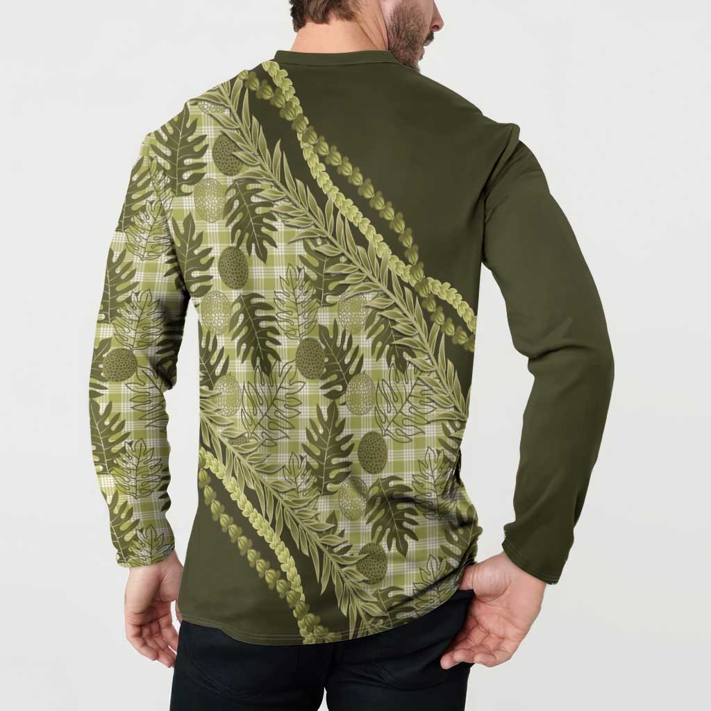 Hawaii Breadfruit Palaka Button Sweatshirt Omaomao Maile Lei LT9 - Polynesian Pride