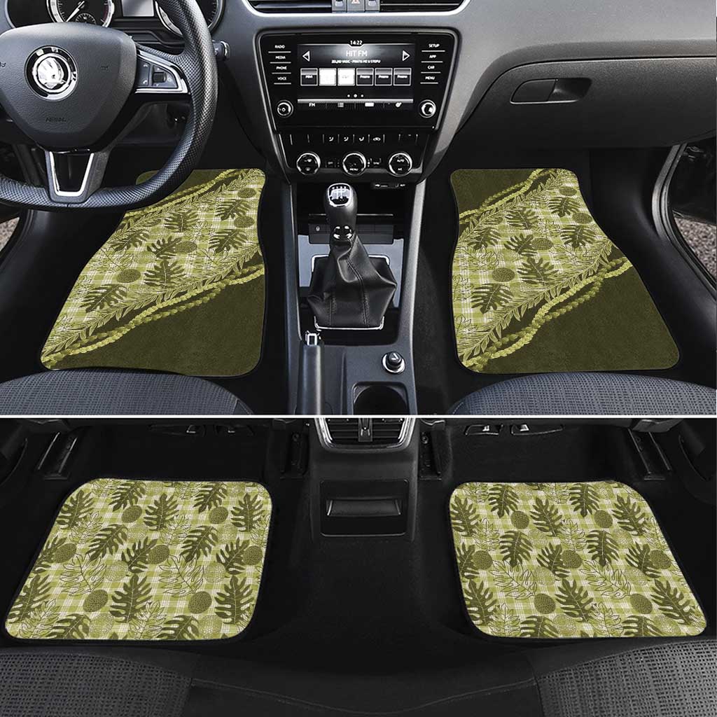 Hawaii Breadfruit Palaka Car Mats Omaomao Maile Lei LT9 Set 4pcs Green - Polynesian Pride