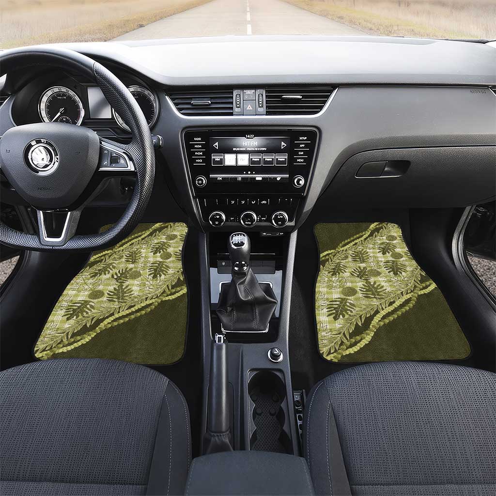Hawaii Breadfruit Palaka Car Mats Omaomao Maile Lei LT9 Set 2pcs - Front Green - Polynesian Pride