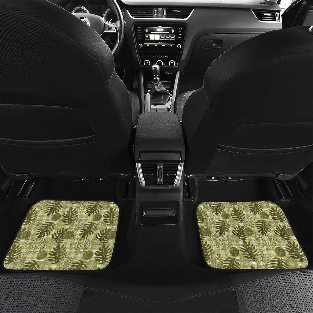 Hawaii Breadfruit Palaka Car Mats Omaomao Maile Lei LT9 Set 2pcs - Back Green - Polynesian Pride