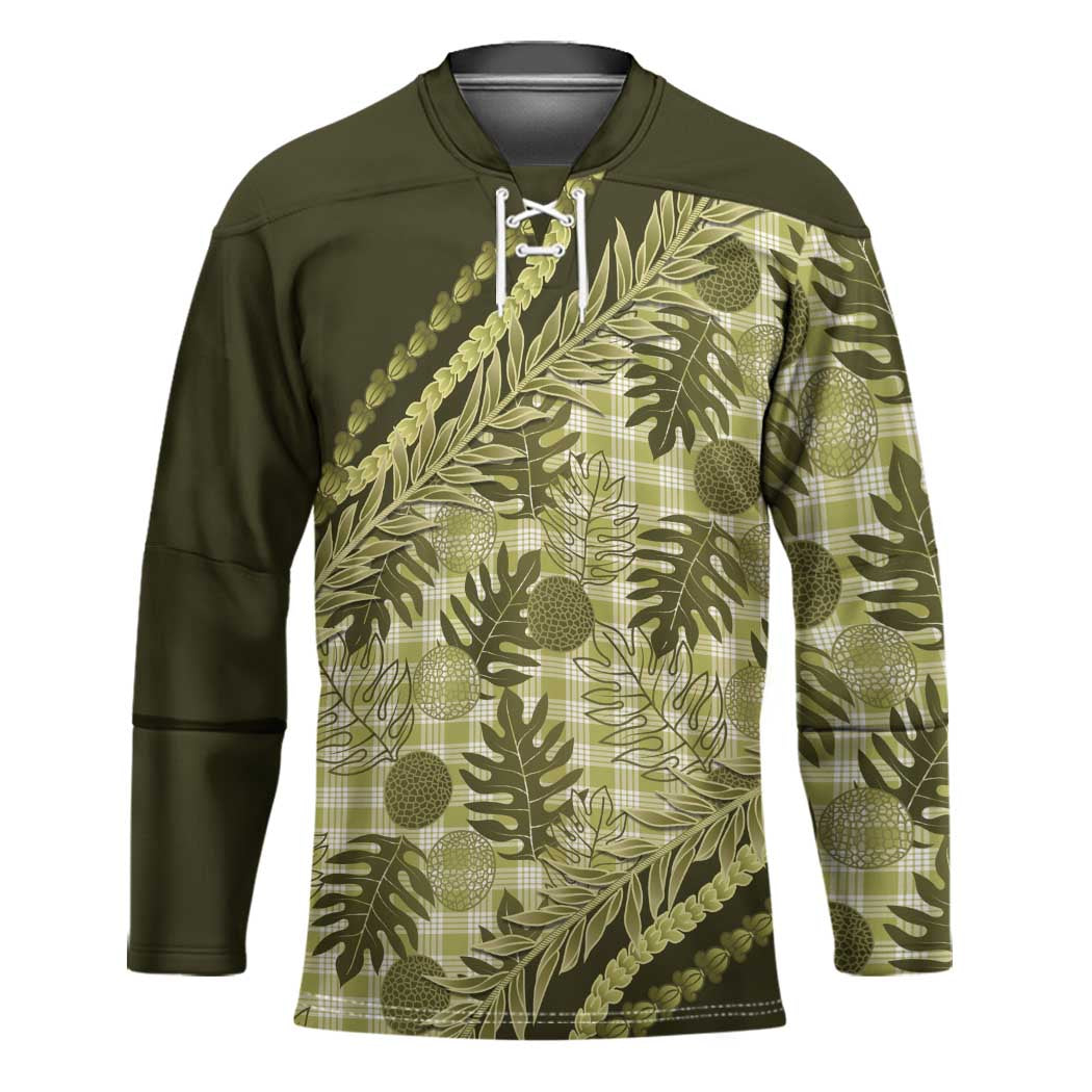 Hawaii Breadfruit Palaka Hockey Jersey Omaomao Maile Lei LT9 Unisex Green - Polynesian Pride