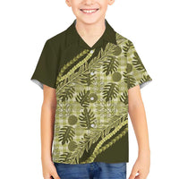 Hawaii Breadfruit Palaka Kid Hawaiian Shirt Omaomao Maile Lei LT9 Kid Green - Polynesian Pride