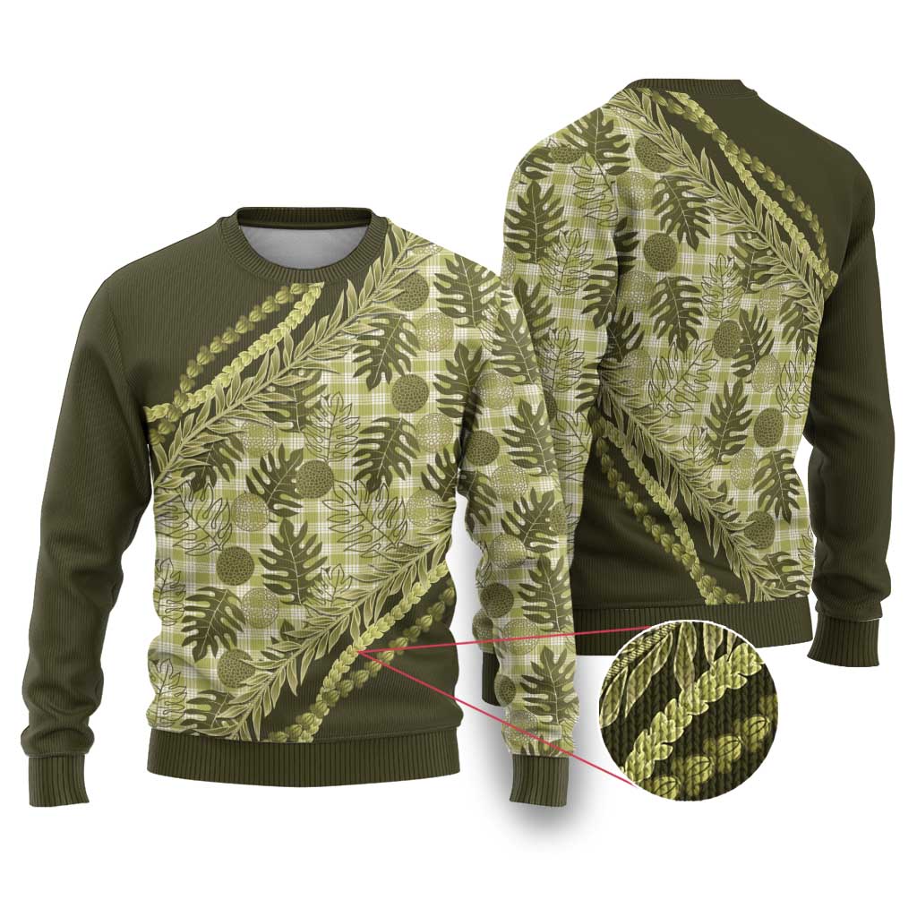 Hawaii Breadfruit Palaka Ugly Christmas Sweater Omaomao Maile Lei LT9 Green - Polynesian Pride