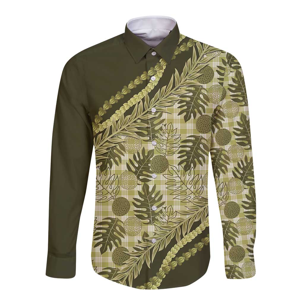 Hawaii Breadfruit Palaka Long Sleeve Button Shirt Omaomao Maile Lei LT9 Unisex Green - Polynesian Pride